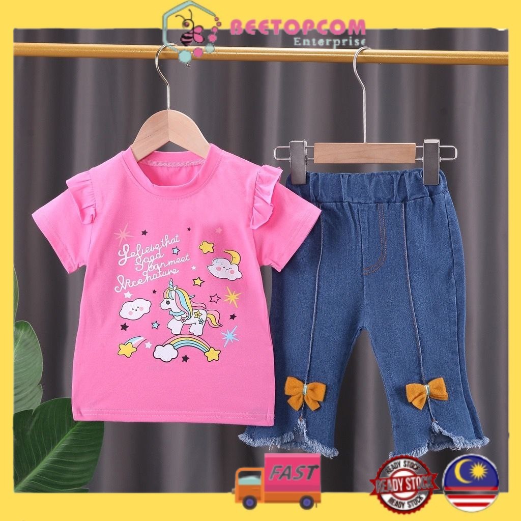 Beetopcom kids girl 2 pcs set cute Unicorn Rainbow 3 colors top and ...