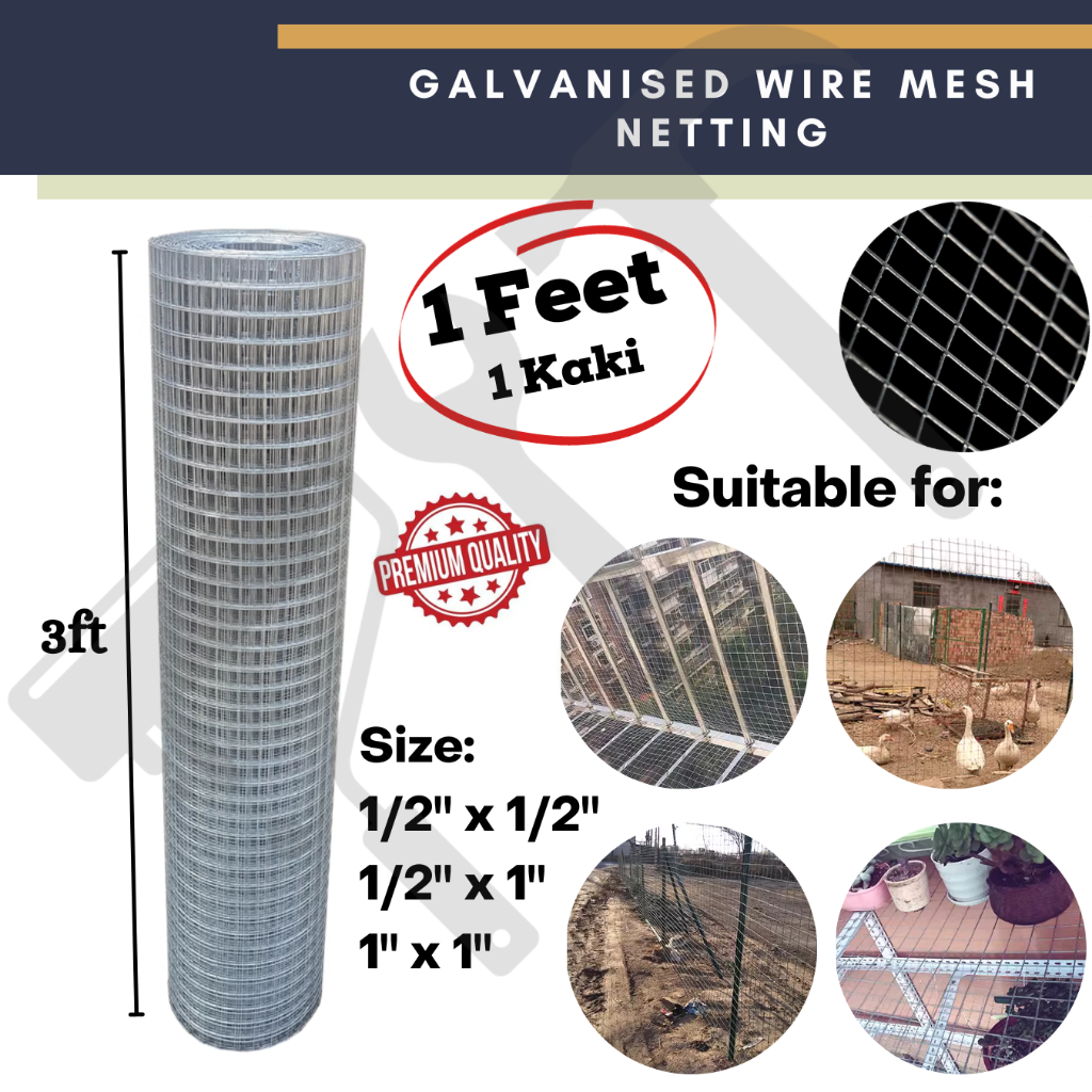 [1 feet] Galvanised Wire Mesh Netting Welded Mesh BRC Netting Jaring ...