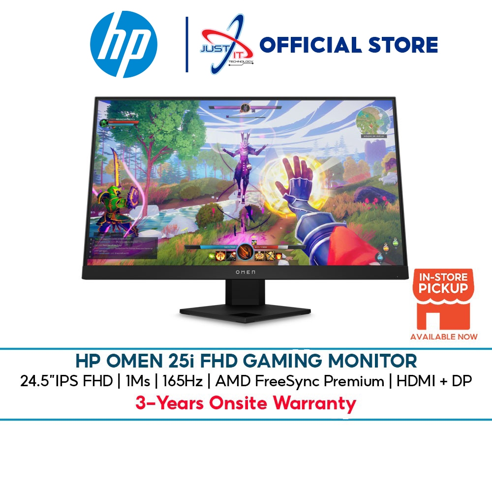 HP OMEN 25i 24.5" Gaming Monitor ( IPS / FHD / 165Hz / 1Ms / AMD FreeSync Premium / HD MI + DP