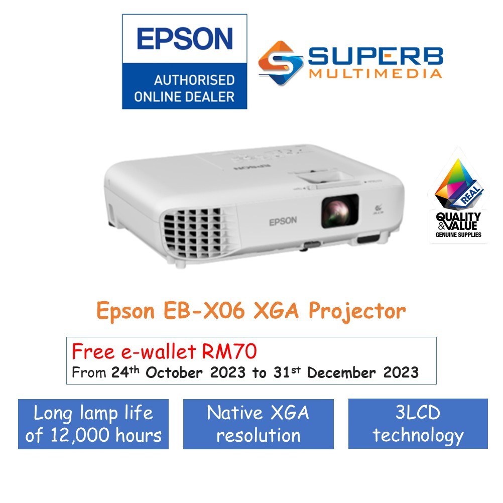 Epson EBX06 Projector [XGA, 3600 lumens,6,000 Lamp Hours] Shopee
