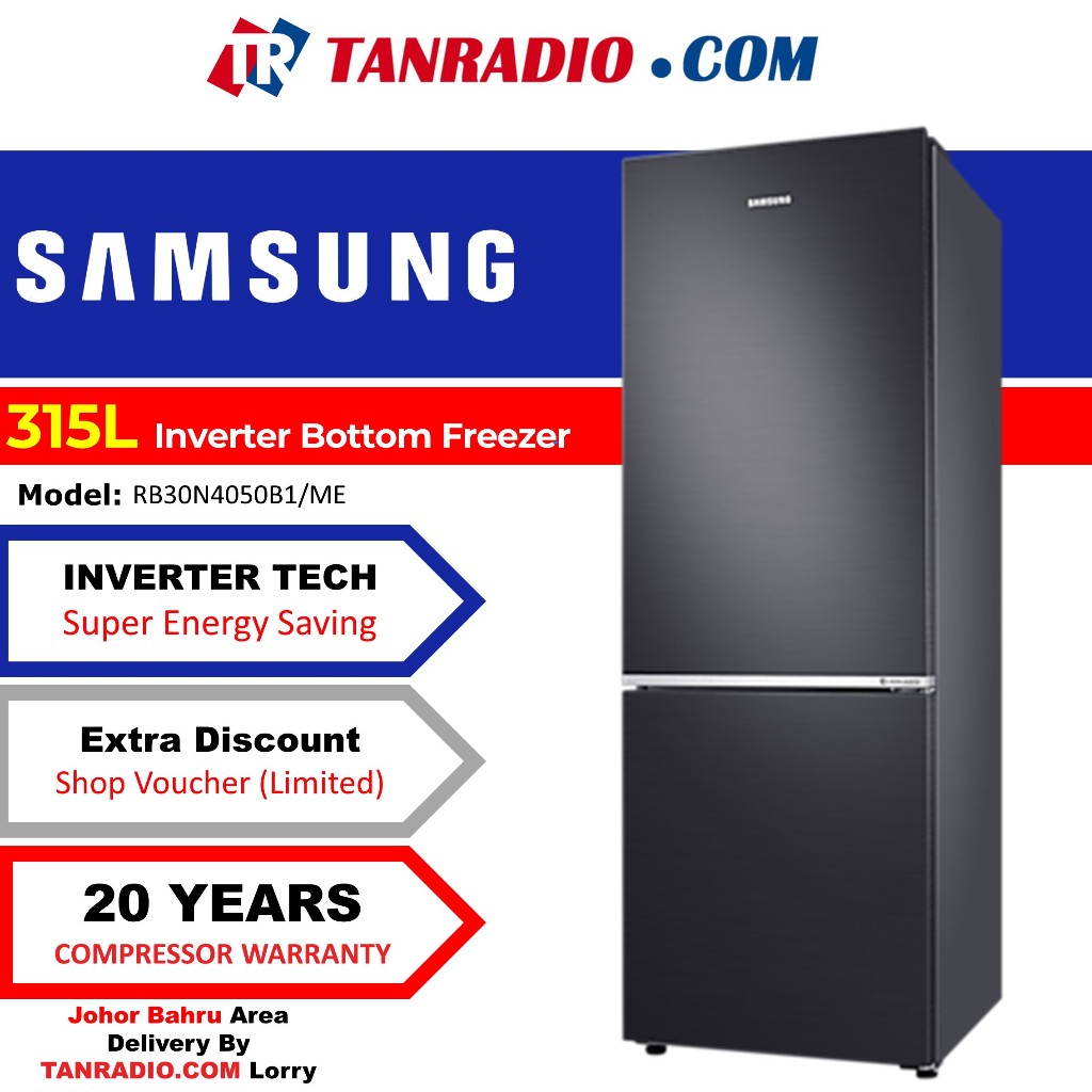 Samsung ( RB30N4050B1 ) 315L INVERTER ( BLACK ) 2 Door Fridge Bottom