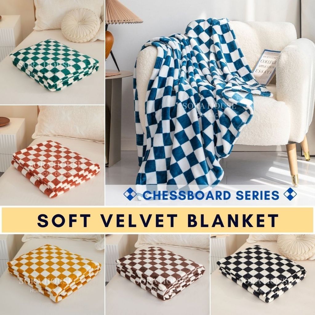 Bxd Chessboard Selimut Baldu Gebu Flannel Velvet Plush Throw