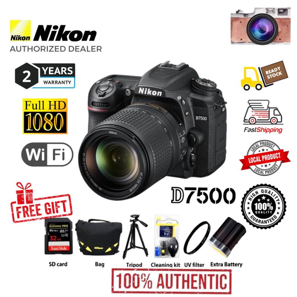 Nikon d7500 18140mm original 4K resolution (2 years warranty) Shopee