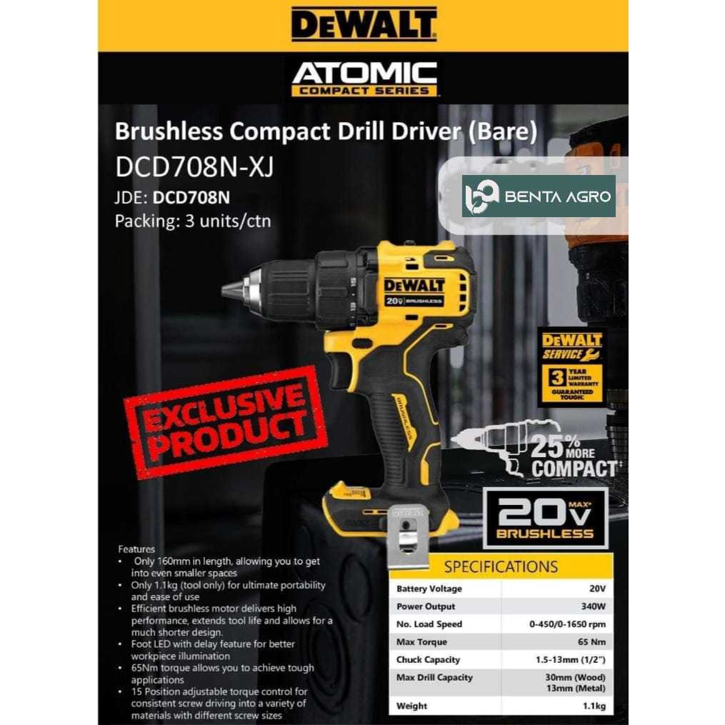 DEWALT. Brushless Compact Drill Driver - Bare (DCD708N-XJ) | Shopee ...