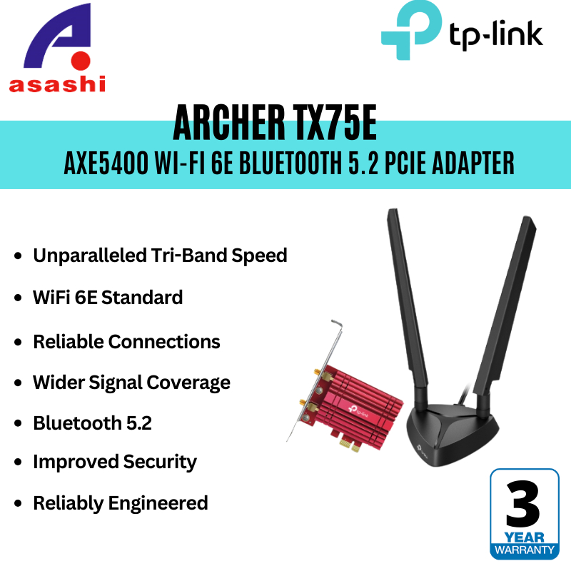 TPLink Archer TXE75E AXE5400 TriBand WiFi 6E Bluetooth PCI Express