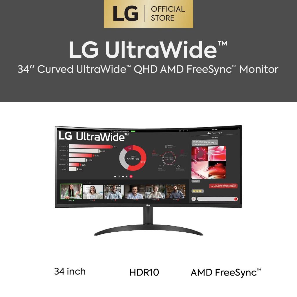 LG UltraWide Curved Monitor 34WR50QC 34 inch 1440p 100Hz 5ms GtG VA Display