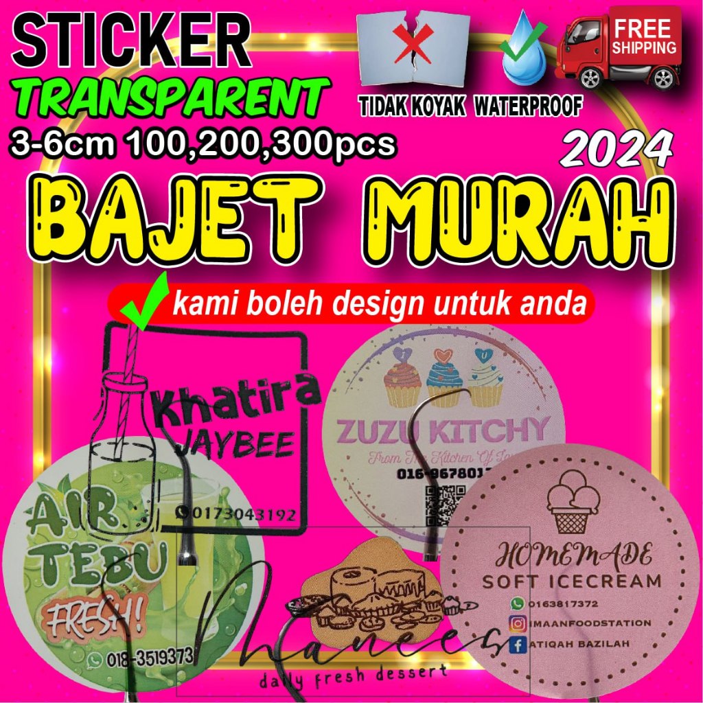 3-6cm 100-300pcs STICKER TRANSPARENT MURAH 2024 | Shopee Malaysia