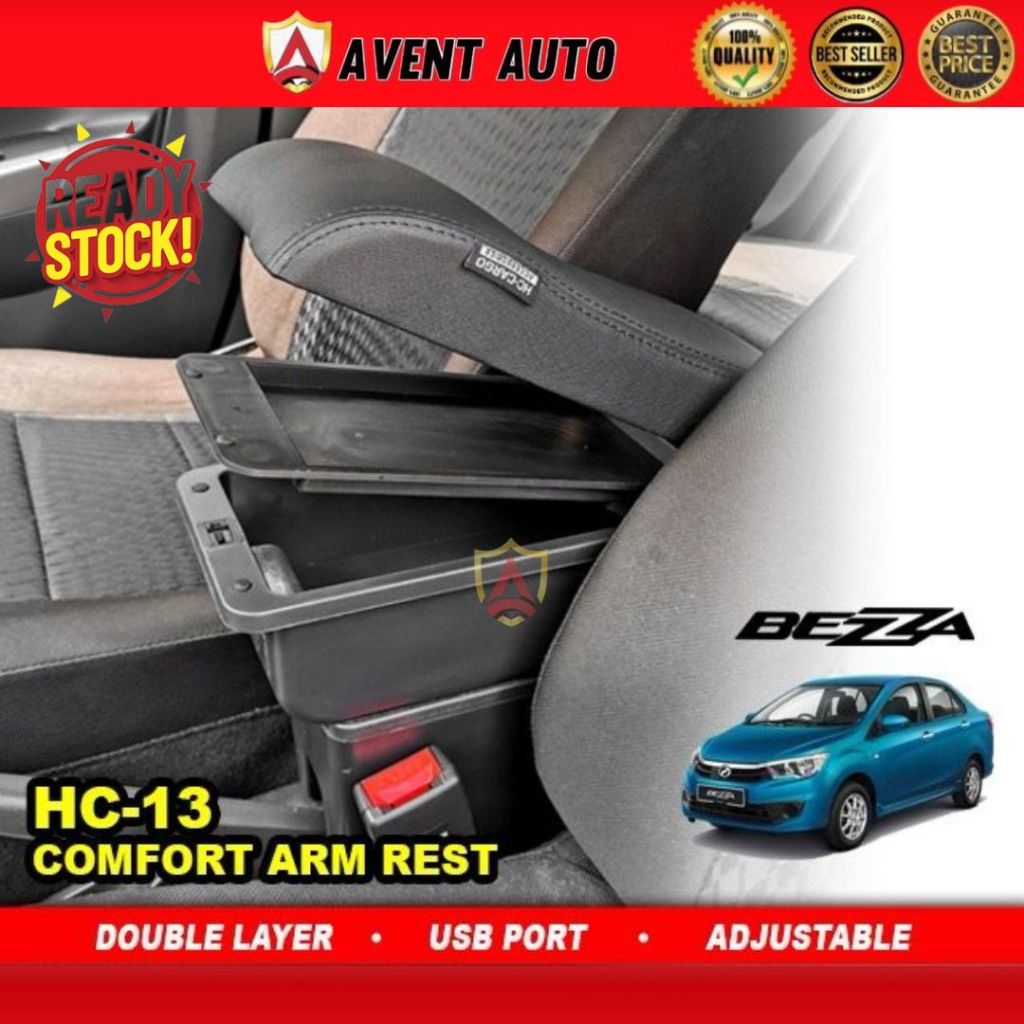 Perodua Bezza PVC Adjustable Arm Rest Armrest Console Leather 3-USB ...