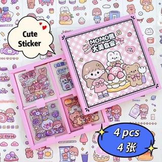 Kawaii Cute Stickers - 200 Sheets Cartoon Girl Rabbit Bear Transparent Pet Waterproof Scrapbook Korean Sticker Decal Set for Journaling Art