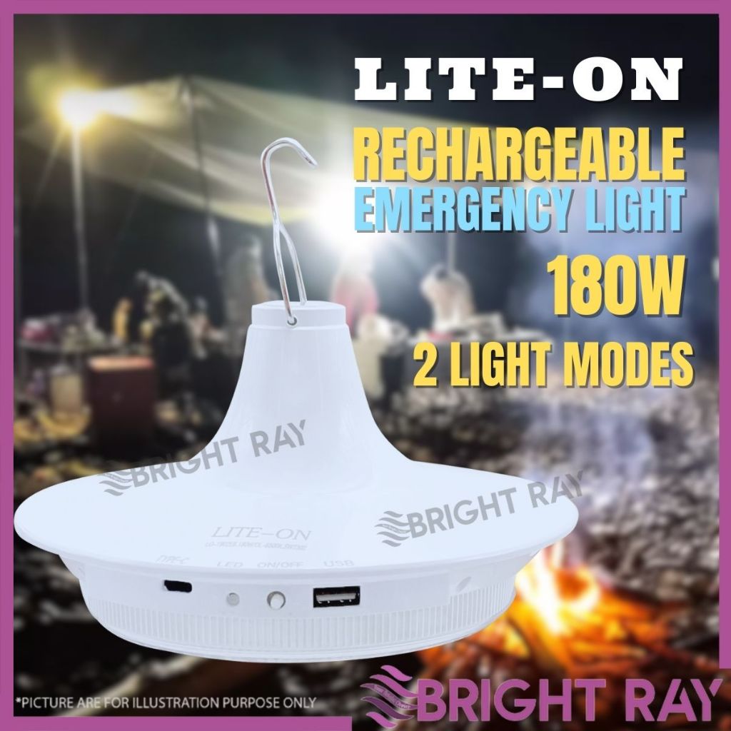 Lite On 180w Rechargeable Led Emergency Light Bulb Portable Pasar Malam