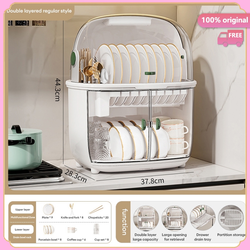 Kitchen Dish Bowl Rack Draining Storage Cupboards with Lids Dust-proof ...