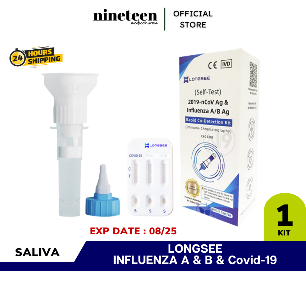 LONGSEE 3in1 Covid19 Home Self Test Kit & Influenza Test Kit (1 Test