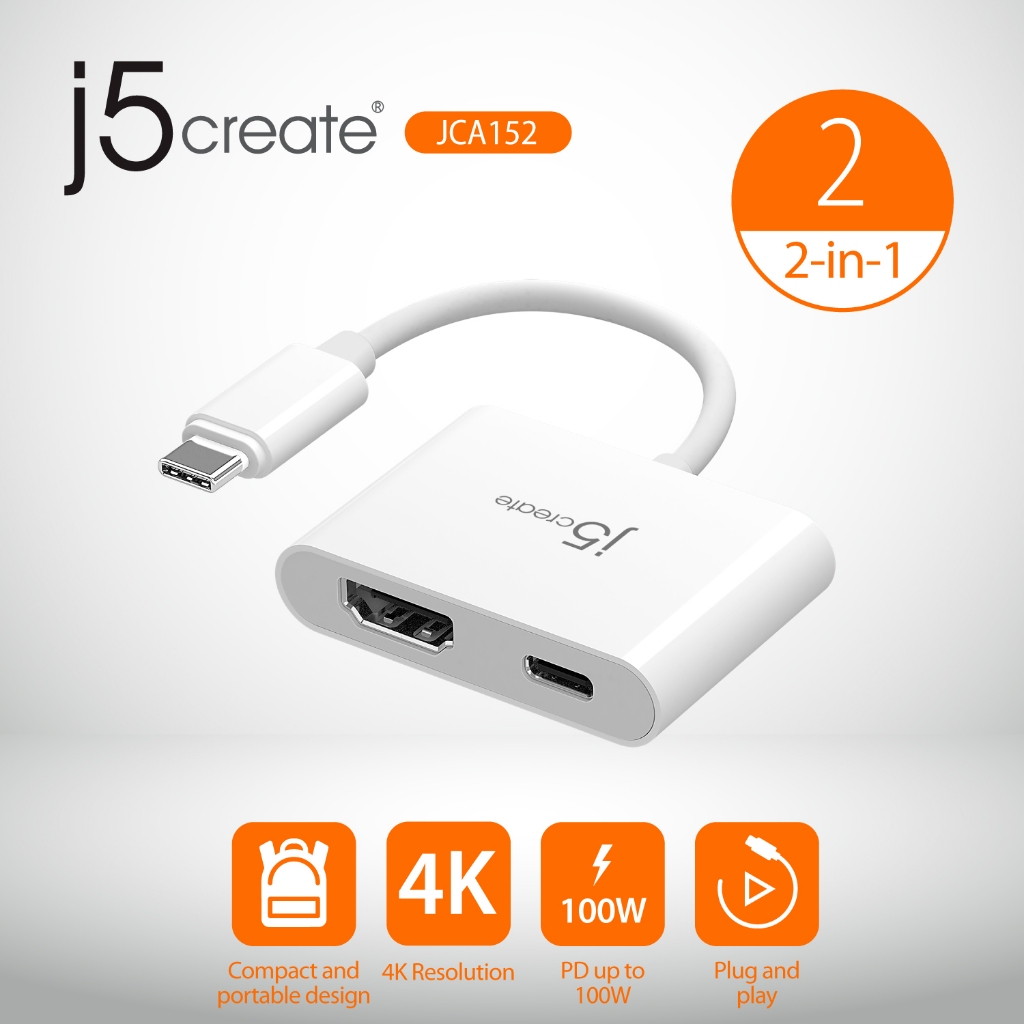 j5create JCA152 USB-C to 4K HDMI Adapter with PD 100W, 4K HDMI ...