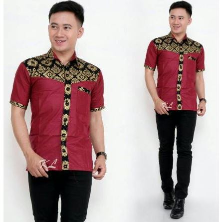 BAJU KEMEJA LELAKI WARNA MAROON RNB BATIK KOMBINASI | Shopee Malaysia