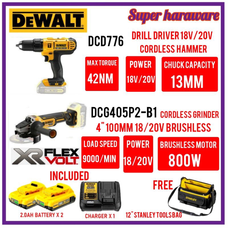 DEWALT DCD776 20V MAX CORDLESS 13MM HAMMER DRILL DCG405P2 B1 4 100MM 18 20V BRUSHLESS CORDLESS ANGLE GRINDER drill Shopee Malaysia