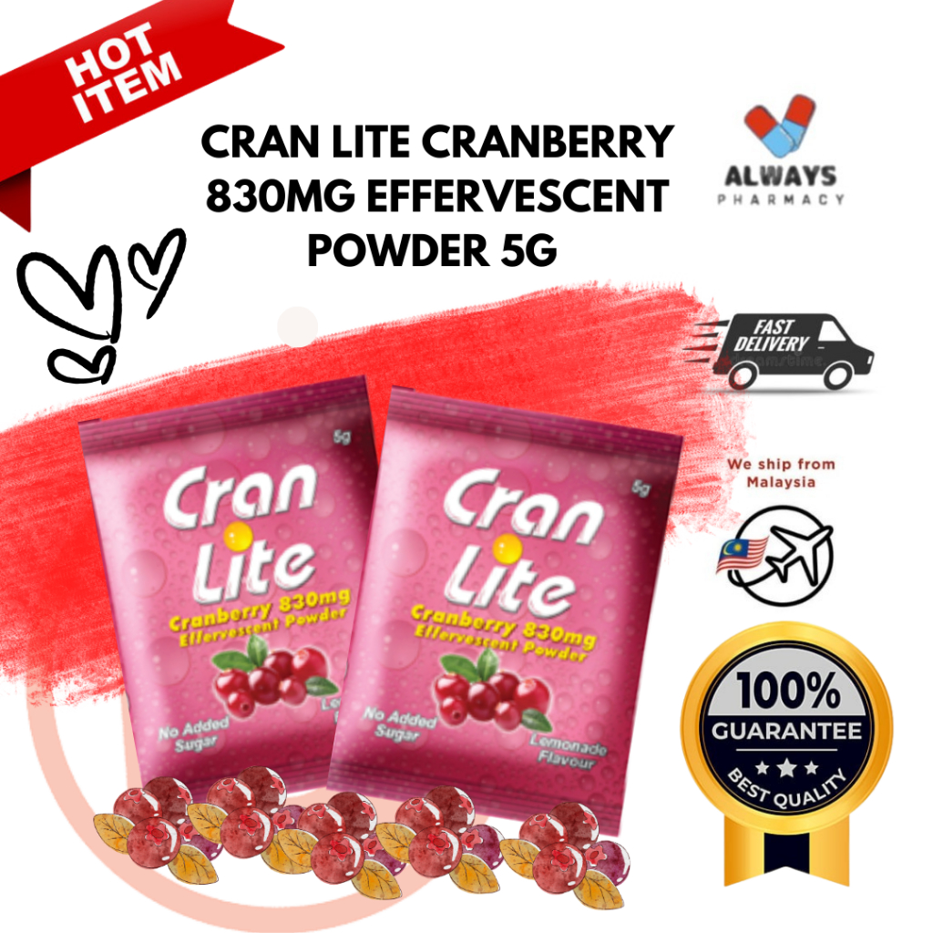 1 SACHETS CRAN LITE CRANBERRY 830MG EFFERVESCENT POWDER 5G - LAWAS ...