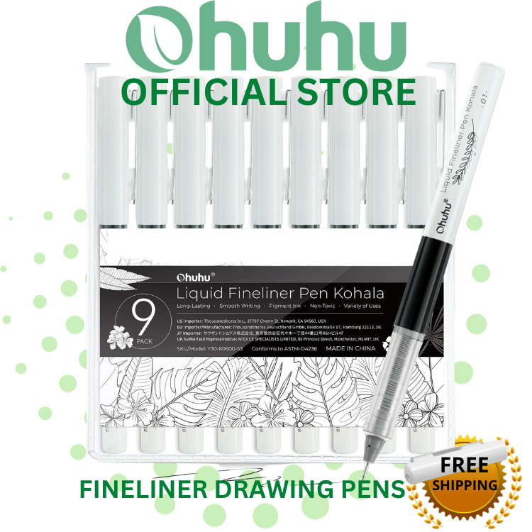 Ohuhu Kohala 9 Sizes Liquid Fineliner Pens Pigment Black Ink Micro Pens ...