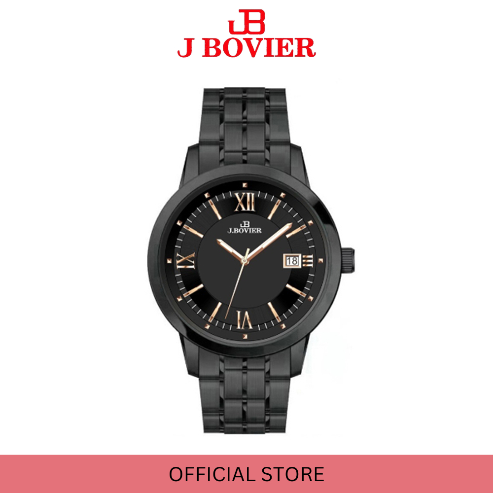 [2 Years Warranty] J.Bovier Black Dial 40mm Quartz Men Watch B267361