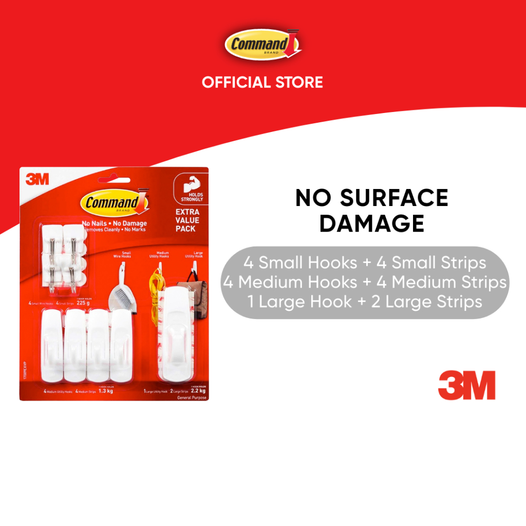 3M™ Command™ Utility Hooks Extra Value Packs, 17009EXVP, No Surface