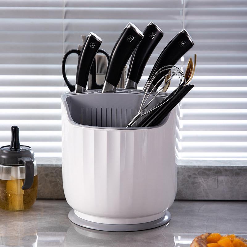 360 Rotating Large Capacity Kitchen Knife Storage Rack Cutlery Holder ...