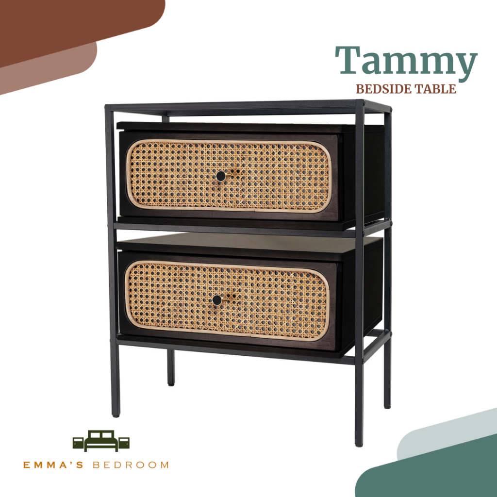 Tammy (Rattan) Bedside Table with Drawer Bedroom Furniture (2 x EM228 ...