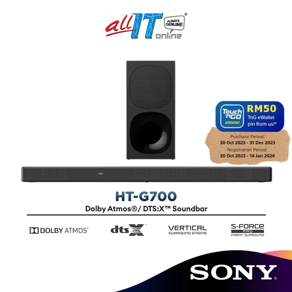Sony HTG700 Dolby Atmos®/DTSX Soundbar (3.1”) Shopee Malaysia