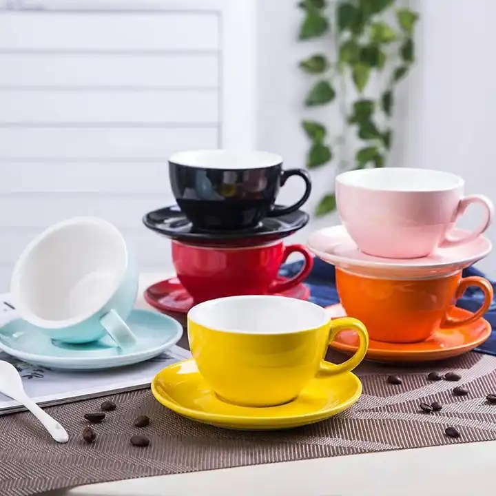 Ceramic Coffee Cup And Saucer With White Border Porcelain/Latte ...