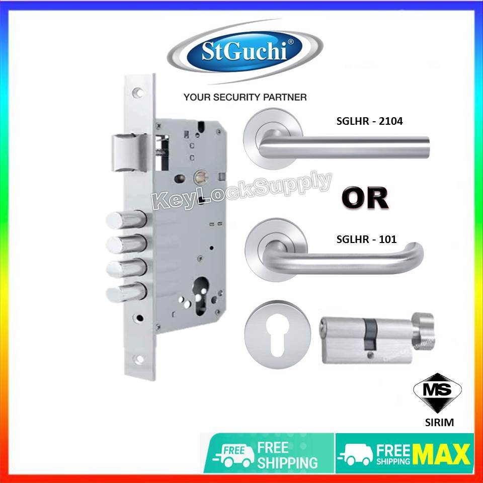 St Guchi 4 Bolt Mortise Lock 60 x 85mm Lever Handle SGLHR-2104 / SGLHR ...