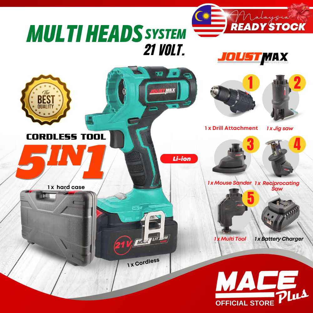 Joustmax Lino 5 In 1 Multi Head Cordless Combo Set Drill Attachment Jig