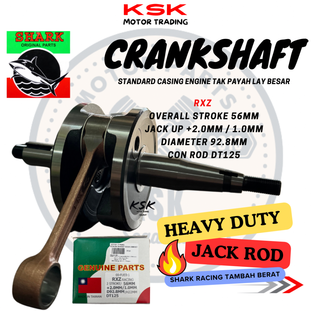CRANKSHAFT SHARK RACING RXZ 2MM 1MM DIAMETER 92.8MM JET ROD DT125