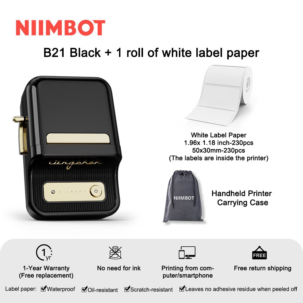 NIIMBOT B21 Inkless Label Maker, Portable Thermal Label Printer