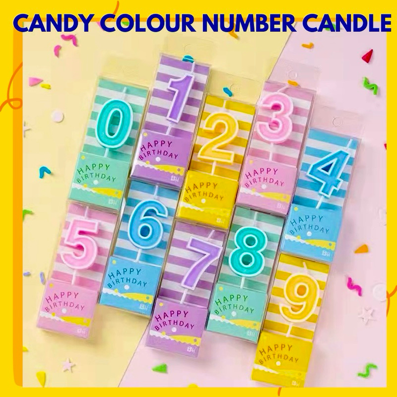 Candy Colour Number Candle / Cake Topper / Birthday Candle 生日蜡烛/糖果色数字蜡烛 ...