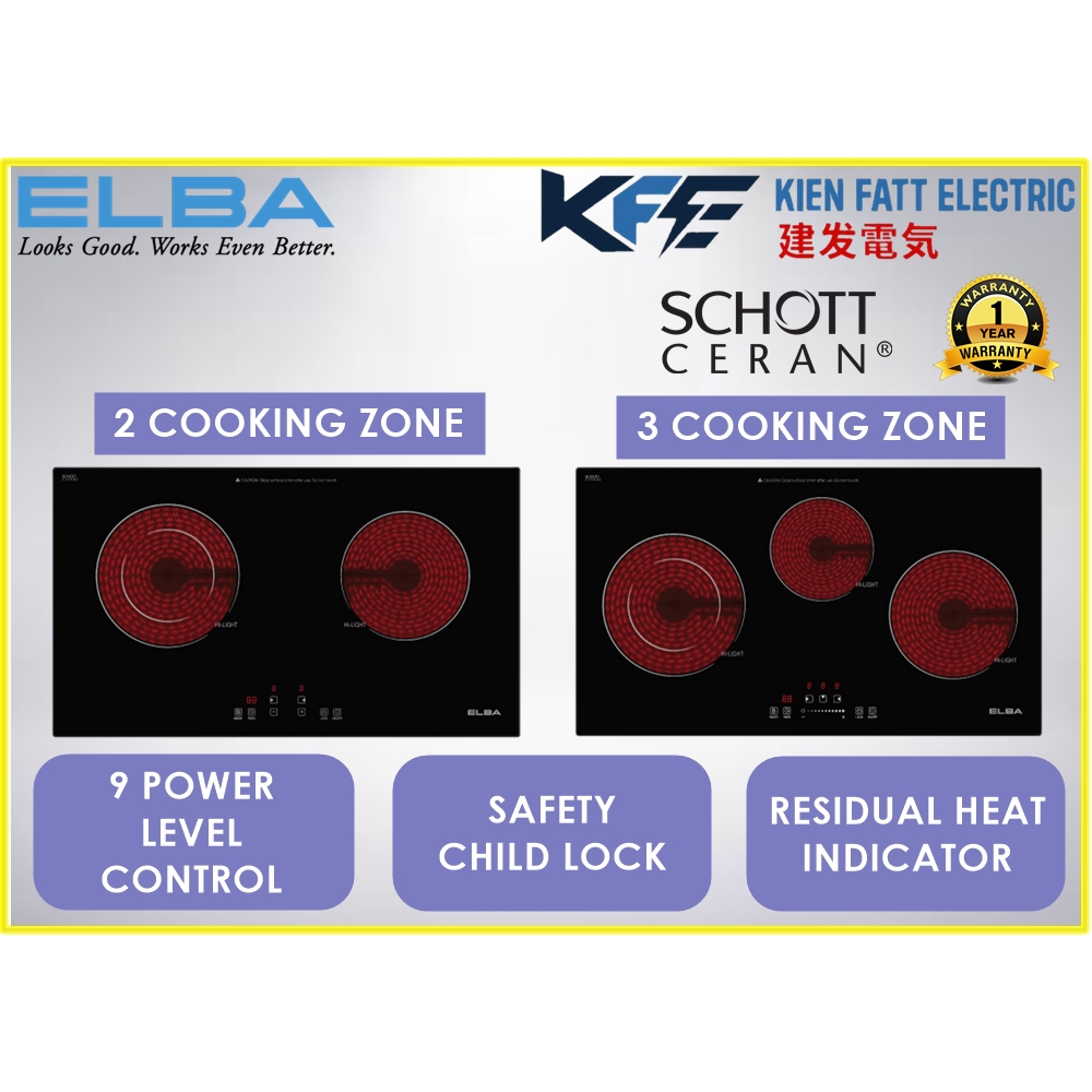 Elba Built-In Ceramic Hob Dual Cooking Zones ECHK7012ST(BK)/ Triple ...