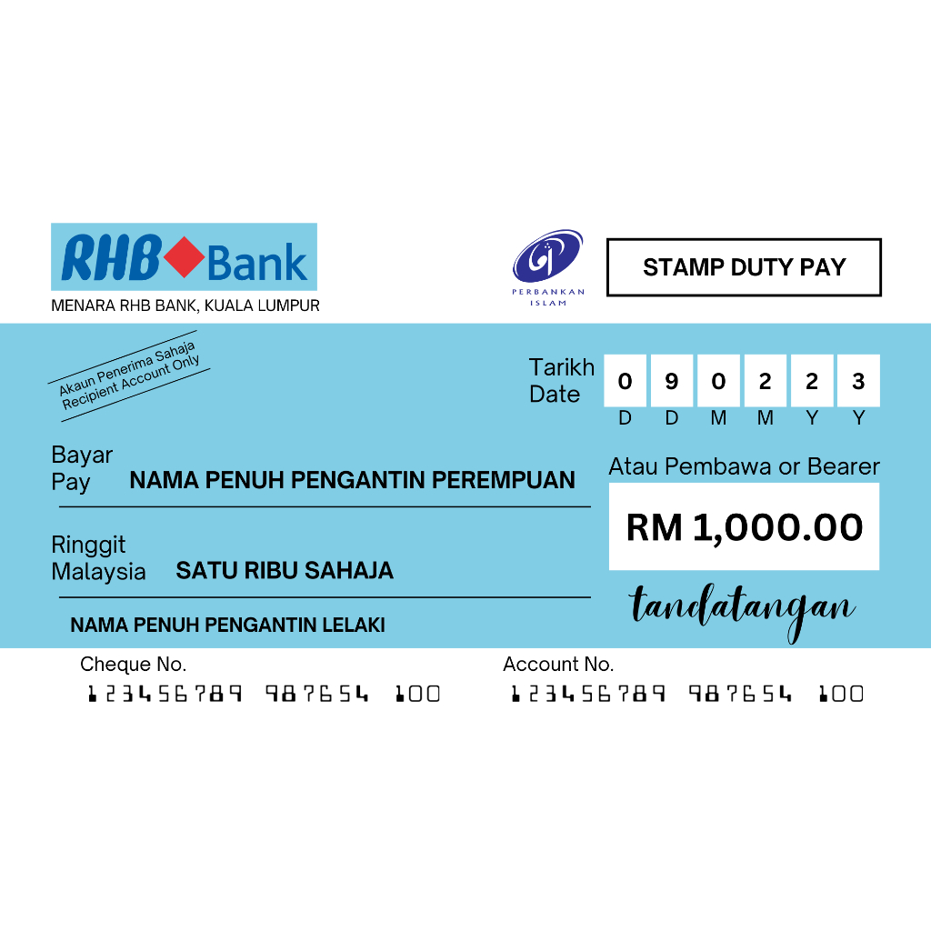 cheque mockup pengantin hantaran art card 260gsm 1 sided only no ...