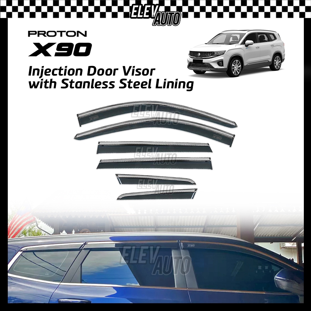 Proton X90 6PCS Injection Door Visor with Stainless Steel Chrome Lining ...