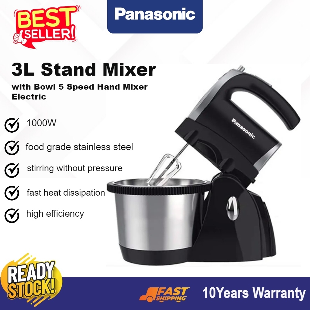 Panasonic 3L Stand Mixer with Bowl 5 Speed Hand Mixer Electric 2 in 1