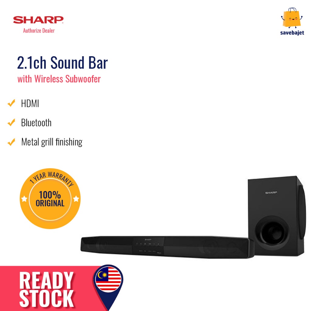 Sharp 210W Sound Bar with Wireless Subwoofer 2.1 Channels HTSBW125 ...