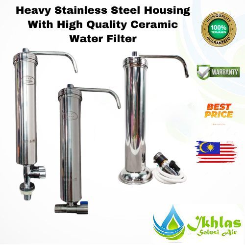 Indoor 10” Stainless Steel Countertop Ceramic Water Filter Set