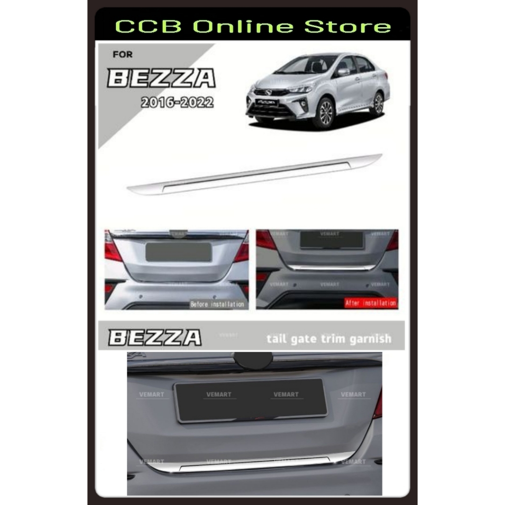 Perodua Bezza 2016 - 2022 Chrome Rear Tail Gate Trim Garnish Stainless ...