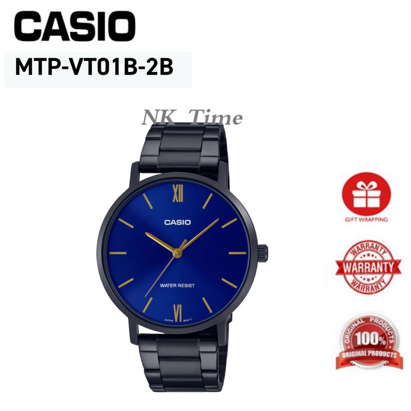 Casio Watch MTP-VT01B-2BU Black Stainless Steel Band Men Watch | Shopee ...