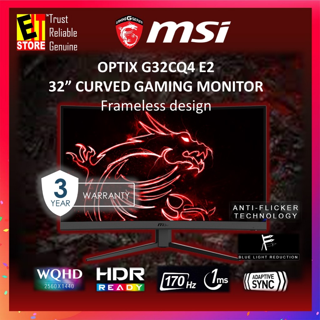 MSI OPTIX G32CQ4 E2 32" CURVED WQHD 2K HDR READY 1MS 170HZ AMD FREE ...