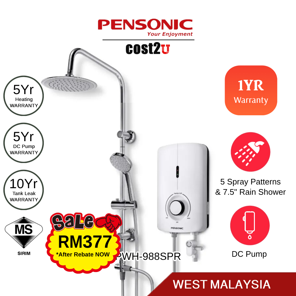 Pensonic Inverter DC pump Rain Shower Water Heater PWH988SPR (Home