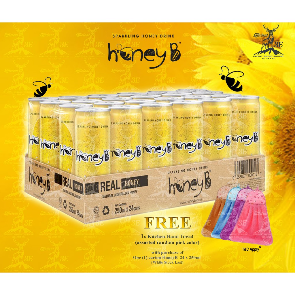honeyB sparkling 100 Australian Honey Drink (HALAL)🌟 [1 CTN, 24 cans