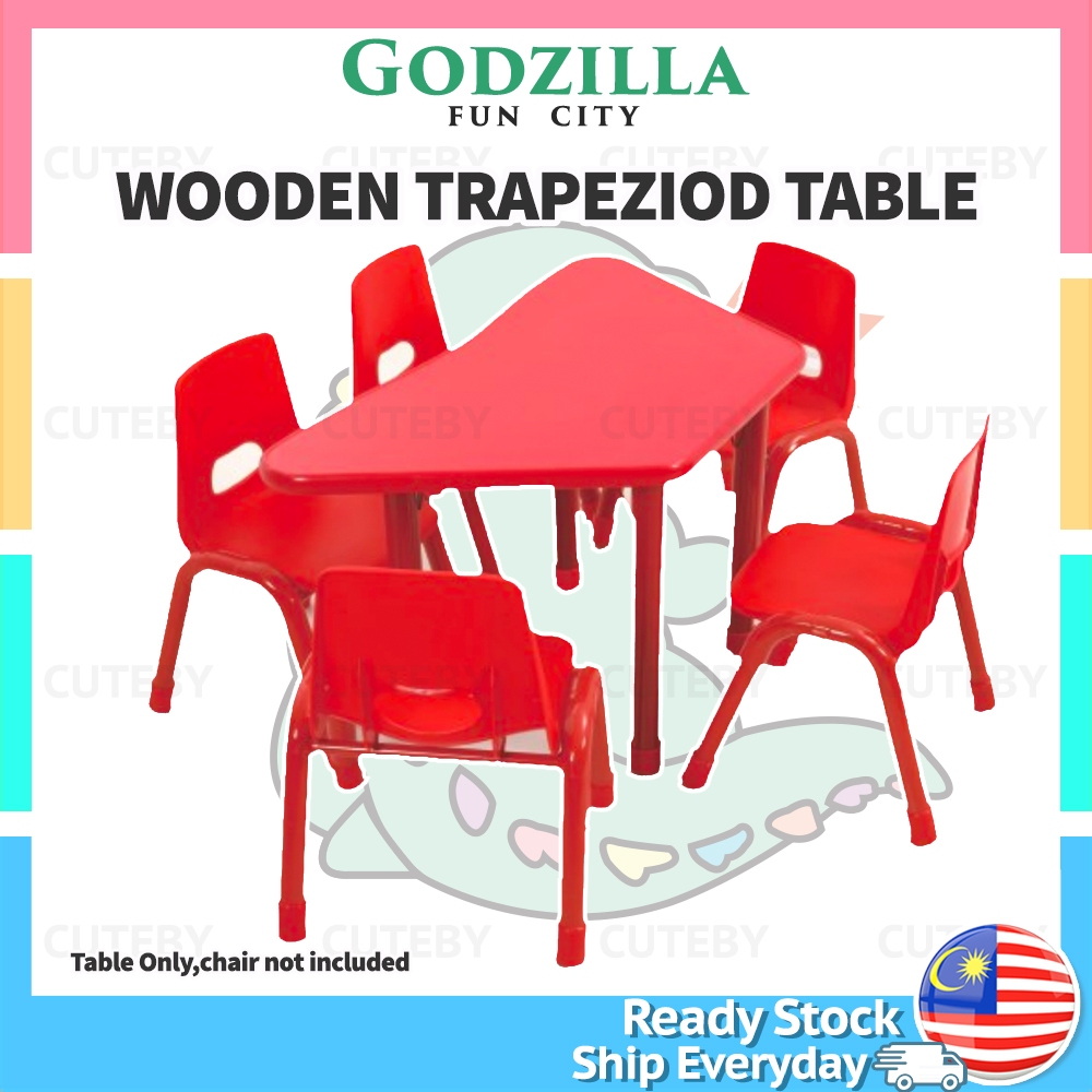 kindergarten study WOODEN TRAPEZOID TABLE meja kayu budak taska tadika ...