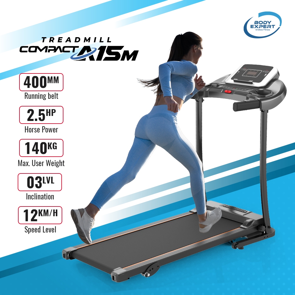 Body Expert Compact A15m Treadmill 1 Year Warranty 25hp 3 Level Manual Incline 140kg