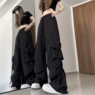 NEW 2023】ST401 S-2XL Women Casual Cargo Long Pants Elastic Loose Straight  Korean Street Style 女款工装裤休闲直筒阔腿裤