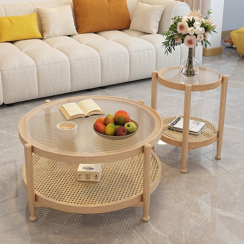 💛Japanese-Style Rattan Tea Table Changhong Glass Solid Wood round Table ...