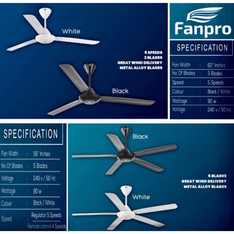 Fanpro 3 Metal Blades Ceiling Fan/5 Blades Metal Fan/Remote Control Fan