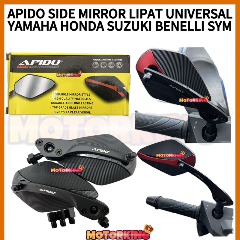 APIDO SIDE MIRROR LIPAT UNIVERSAL YAMAHA HONDA SUZUKI BENELLI SYM DEMAK SEMUA BOLEH PAKAI PLUG N