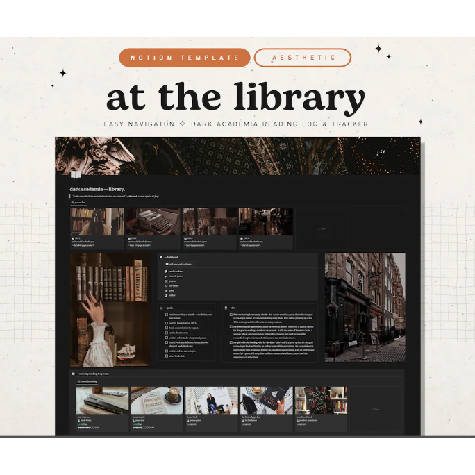 [NOTION TEMPLATE] Dark academia reading tracker & book journal notion ...